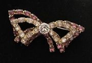 Vintage Purple Sapphire And Rhinestone Double Bow Brooch