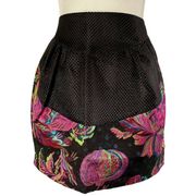 New  Metallic Floral Jacquard Mini Skirt Black Pink