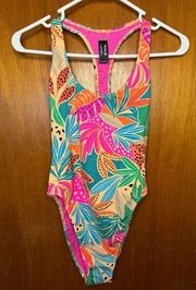 NWT HURLEY BAHIA CHEEKY RACERBACK ONE PIECE ELECTRIC PINK