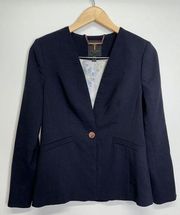 Ted Baker Jacket Size Small London Cerisa Collarless Virgin Wool Blazer in Navy