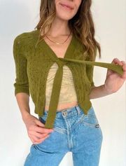 INC International Concepts Crochet Olive Green Tie Front Cropped Cardigan Size S