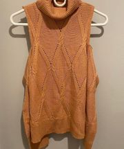 Orange Knit Textured Sweater Turtleneck