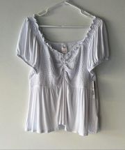 No Boundaries Shirred Country Western Style Flowy Top White Size XXXL/3XG