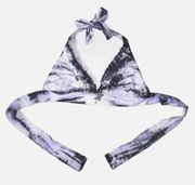 Lucky Brand Womens Bikini Top Tie Dye Ruffle Halter Bathing Suit Purple S NWOT