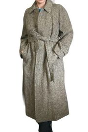 Burberry Irish Tweed Belted Vintage Wool Trench Coat sz 14 Long