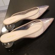 💕CULT GAIA💕 Alia Leather-Trimmed PVC Mules Clear Vinyl Circle Heel 38 NWT