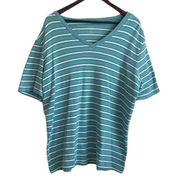 Hasting  & Smith Women Cotton Top Short Sleeve Pullover 2X Green Striped Casual