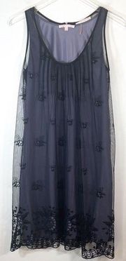 Rebecca Taylor Dress Purple & Black Bumble Bee, A-Line, Lace Overlay Size 4