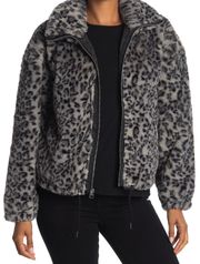 Gray Leopard Print Faux Fur Jacket