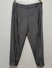 Weekend MaxMara Wool Silk Blend Black White Classic Rolled Cuff Trouser Pants 12