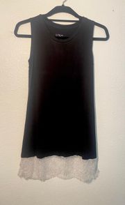 Logo Lori Goldstein Black Tank Lace Hem 