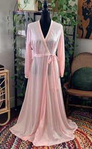 Vintage 70s Val Mode Baby Pink Long Sleeve Sheer Kimono Duster Robe - M