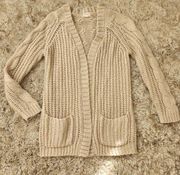 Pink Rose Cable Knit Cardigan Sweater Cream Size Medium