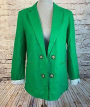 Halston Linen Womens Blazer Jacket Faux Button Pocket Single Vent Green Medium