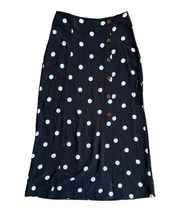 Free People Retro Love Midi Skirt Dot Side Slit Black White Size 0