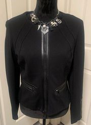 Faux Leather Trimmed Dressy Jacket/ Blazer