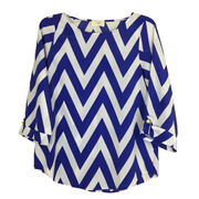 Everly Womens Chevron Striped Blouse Size Small Blue White Polyester Pullover