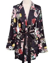 AFRM Revolve Satin Floral oversized Blazer Kimono Jacket Black Pink Medium