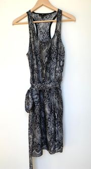 Floral Lace Print Wrap Dress in Black and White size M