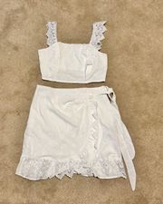 White Two Piece Skirt Top Set