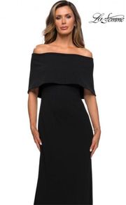 La Femme 28209 Off The Shoulder Long Black Jersey Evening Gown 14