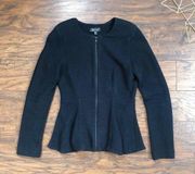 Topshop • ribbed peplum zip jacket slim blazer black knit flared stretch fitted