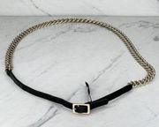 Express Black Faux Leather Gold Tone Belly Body Chain Link Belt Size Small S