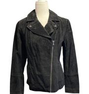 Isaac Mizrahi Live! Black Suede Motorcycle Jacket with Printed Lining NWT Sz 6