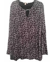 Michael Kors Animal Print 3XL Blouse Cut Out Back Silver Bead Accent