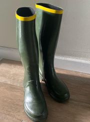 designer green and yellow trim tall rain boots 38 7