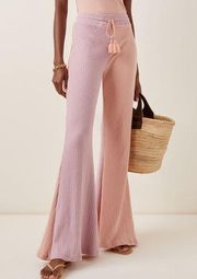 LoveShackFancy Flores Two-Tone Ribbed-Knit Flared-Leg Pants