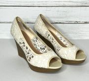 Maurices Mindy Floral Lace Peep Toe Wedge Heels Shoe Size 10