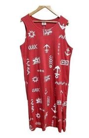 Exist Womens Sleeveless Maxi Dress Cover Up Coral Nautical Print Size XL