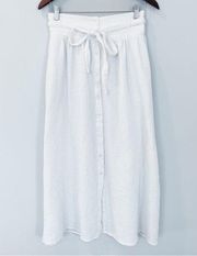 Button Front Tie Waist Midi Skirt White XL NWOT