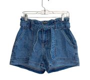 Maurices Medium Wash Belted High Rise Fabric Denim Shorts