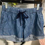 Denim Look Comfy Jean Shorts Elastic Drawstring Women Petite Small Lightweight