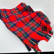 Vintage Pendleton Women's Red Black Checkered Plaid Fringe End Long Scarf