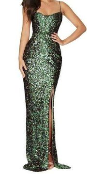 Nookie Confetti Sequin Maxi Formal Prom Gown Emerald Size XS NWT