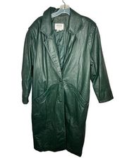 Vintage Petite Sophisticate Green Leather Trench Coat