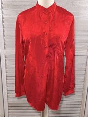 JONATHAN MARTIN Vintage Button Down Blouse w Mandarin Collar Red Floral-11/12