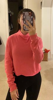 Y2K Neon Pink Long Sleeve Mock Ribbed Cropped Sweater Size Medium