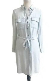 ZARA  Blue Denim Tencell Chambray Sunwashed Button Down Shirt Dress Size XS