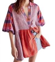 Free People Plaid Button Down Oversized Top/ Blouse (Size XS)