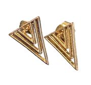 Vintage Gold Plated Multi Triangle Geometric Pendant Stud Cut Out Earrings