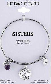 Unwritten Sisters Infinity & Amethyst Bangle Bracelet in Silver MSRP $55 NWT