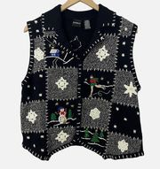 Vintage Erika Christmas Holiday Button Front Vest Womens Size Large