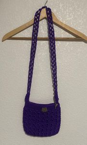 Handmade Heavy Purple Crochet Bag With  Pin