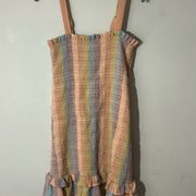 American Eagle Smocked Ruffled Bodycon Pastel Rainbow Striped Mini Dress