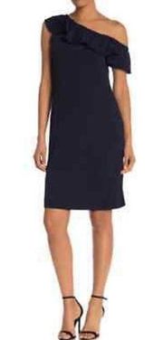 New! Trina Turk EdanRuffled One-Shoulder Navy Blue Dress Size 2