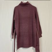 Zenana Women’s Waist Tie Turtleneck Sweater Dress Eggplant Size XS NWOT